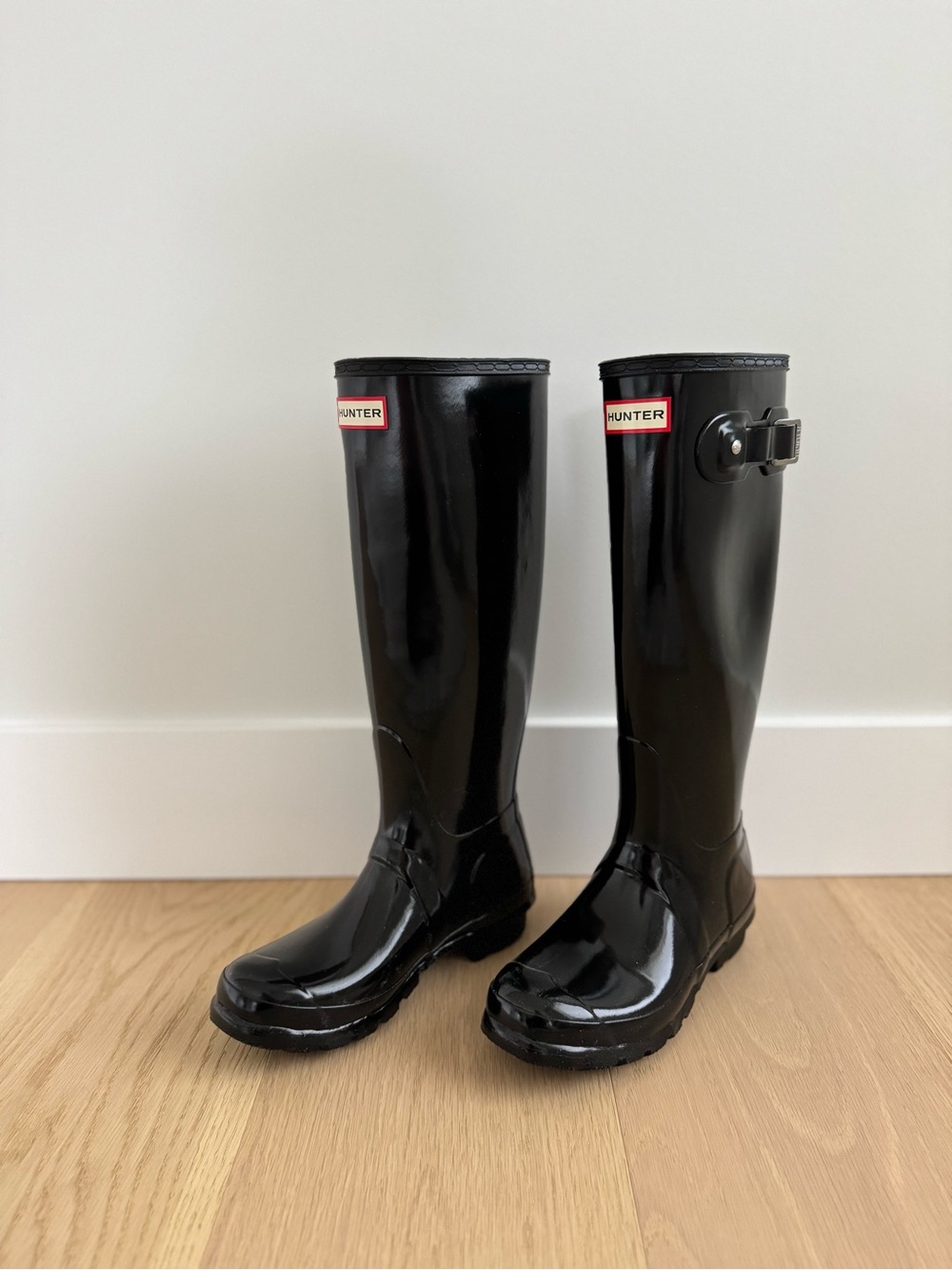 Hunter Black High-Gloss Knee Rain Boots
